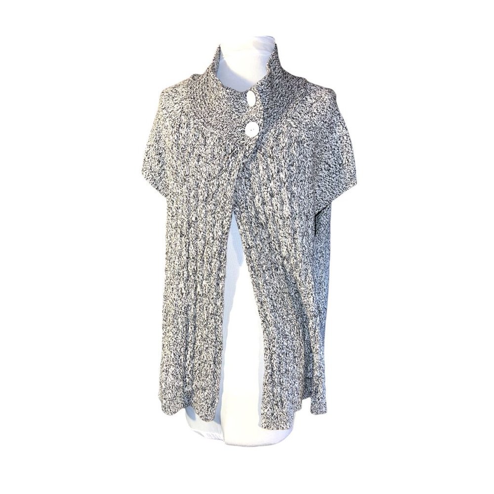 Izod Open Cardigan Sweater Black White Knit Cap Sleeve Women Size 2X - Picture 2 of 7